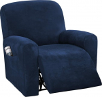 H.VERSAILTEX Sofa-Schonbez&uuml;ge f&uuml;r Liegestuhl, Samt, dehnbar, f&uuml;r 1 Kissen, Sofa-Schonbez&uuml;ge, M&ouml;belbez&uuml;ge, passgenau, dick, weich, waschbar (klein, marineblau), 4 St&uuml;ck