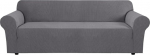 H.Versailtex 1 Piece Sofa Cover Jacquard Stretch Sofa Protective Cover Oversized Furniture Cover for Living Room Shape Fitted Skid Resistance Machine Washable Lounge Cover for 3-4 Seater (XL Sofa, Grey)
