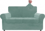 ZNSAYOTX Luxus-Samt-Couchbezug, 3-teilig, Stretch-Sofabez&uuml;ge f&uuml;r 2 Kissen, Diivan, weicher Zweisitzer-Schonbezug, Wohnzimmer, rutschfest, Hunde-Sitz, M&ouml;belschutz (Erbsgr&uuml;n), 140 cm - 175 cm (2 Kissen)