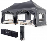 VOUNOT 3x6m Pavillon Wasserdicht mit 6 Seitenw&auml;nden, Faltpavillon Stabil, Partyzelt Winterfest, UV-Schutz 50+, Gartenzelt Faltbar mit 6 Sands&auml;cken und Tragetasche, Grau