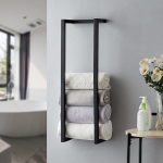 Rolled Towel Rack, Towel Rack for Bathroom, Wall Mounted Metal, Bathroom Organiser, Bath Towel Holder, Small Spaces, Bathroom Towel Storage - Black