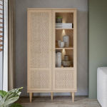 Forte CALASETTA Vitriin 80, boho vitriinkapp rotangokudumisega, 2 ust, komposiitpuit, Elegancia Tamm | Technorattan, 80,1 cm lai x 166,6 cm k&otilde;rge x 41,4 cm s&uuml;gavus