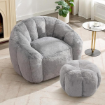 Bean Bag Lounge Chair, 110 x 95 x 84 cm, koos k&uuml;ljetooliga, &uuml;mardatud 50 cm l&auml;bim&otilde;&otilde;duga ja 35 cm k&otilde;rgusega, hubane Beanbag Chair t&auml;iskasvanutele, mis on siseruumide lamades diivan, hall.