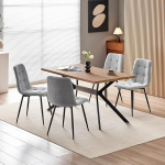 S&ouml;&ouml;gitoa komplekt 4 tooliga, 140 x 80 x 73 cm s&ouml;&ouml;gilaud tumeda puidumassiiviga ja polsterdatud hallid s&ouml;&ouml;gitoolid linase disainiga ja k&otilde;rge seljatoega, s&ouml;&ouml;gituppa, k&ouml;&ouml;ki, elutuppa.