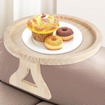 Sofa-Seitenarm-Tablett, Holz-Couch-Arm-Tisch, Clip-On-Tablett, faltbare Armlehne, Beistelltische, platzsparend, rund, Sofa, Beistelltische, Organizer f&uuml;r Getr&auml;nke, Snacks, Telefon, Magazin