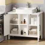 YITAHOME Vannitoa kapi hoiukapp 70 x 30 x 60,5 cm 2 kapiuksega avatud sektsiooniga reguleeritav riiul k&auml;epidemetega Valge