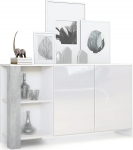 Vladon Canto Sideboard, Made in Germany, 2 ukse ja 6 kambriga pikk k&uuml;ljepaneel, matt valge korpus, k&otilde;rgl&auml;ikega valged esipaneelid, dekoratiivsed paneelid betoonoksiidi v&auml;limusega (143 x 81 x 36 cm)