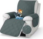 Teletooli kaitsja teleritoolile, 100% veekindel tugitooli kate lamamistoolile, libisemisvastane, eemaldatav ja pestav, 1-kohaline tugitooli kaitsja taskutega (tumehall)