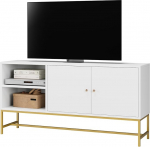 FirFurd TV kapp Lowboard TV kapp TV statiiv 2 uksega TV laud puidust ja metallist 120 x 60,3 x 30 cm valge ja kuldne