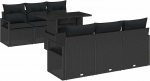 7-teiliges Garten Sofa Set mit Kissen Schwarz Poly Rattan, 2-Sitzer Garten Sofa mit Kissen Schwarz Poly Rattan Gartenlounge Model3348749