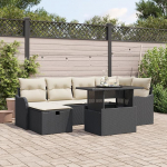7-teiliges Garten Sofa Set mit Kissen Schwarz Poly Rattan, 2-Sitzer Garten Sofa mit Kissen Schwarz Poly Rattan Gartenlounge Model3359714