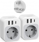TESSAN 2 Pack UK Adapter Inglismaa Saksamaa pistik, 4 in 1 pistikupesa adapter Inglismaa USB C ja 2 USB A, reisiadapter UK 3250W, adapter t&uuml;&uuml;p G &Scaron;otimaa Iirimaa London Malta Dubai Maldiividele