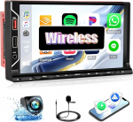 SIXWIN Double DIN autoraadio juhtmevaba CarPlay Android autoraadio Bluetooth 7-tolline HD puuteekraan MP5 m&auml;ngija Mirror Link FM/6 USB/AUX in / kiire laadimine + tagurduskaamera kaugjuhtimismikrofon