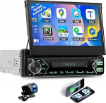 Androidi autoraadio 13 2G + 64G 1 DIN traadita Carplay Android autoga, 7-tolline Flip-Out puuteekraaniga Bluetooth autoraadio koos Mirror Link WiFi GPS SWC FM RDS USB + tagurduskaamera + mikrofoniga