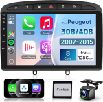 6G+128G traadita Carplay autoraadio Peugeot 308/408 (2007-2015) 9-tollise IPS puuteekraaniga, podofo Android 13 raadio, 8 Core Android Car/BT/WiFi/Mirror Link/GPS/DSP