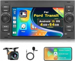 4G + 64G autoraadio Android 15, 7-tolline puuteekraaniga raadio Ford Transit Fiesta Focus Galaxy Mondeo Fusion Kuga 2 DIN juhtmevaba CarPlay ja Android Car WiFi BT RDS FM SWC MIC tagurduskaameraga