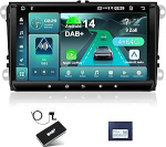 Autoradio Android 14 Autoradio 4G + 64G VW Golf 5 6 T5 Polo Passat Sharan Polo Jetta Seat Skoda koos CarPlay Android autoga, 9-tolline puuteekraan Bluetooth, GPS, WiFi, FM/RDS-ga