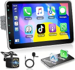 1 DIN Bluetooth autoraadio traadita Apple Carplay Android autoraadio, 10-tolline eemaldatav 1280P HD IPS puuteekraaniga autoraadio Bluetooth 5.2 EQ FM SWC USB, tagurduskaamera