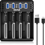 Dlyfull 18650 laadija, 4-kordne universaalne akulaadija LED-ekraaniga, kiire USB-C akulaadija 18650 21700 17500 16340 26650 AA AAA C 3,7 V Li-Ion akudele 1,2 V NI-MH / NI-CD aku