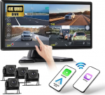 CAMECHO DVR tagurduskaamera auto 4 kaamera komplekt koos 10,36-tollise LCD 4-kanalilise monitoriga, toetab 4K loop salvestamist Carplay Android auto FM peeglilink Bluetooth ja USB