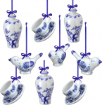 Funtery 9 sinise ja valge portselanist ornamentide pakett Chinoiserie s&uuml;gisene k&otilde;rvitsadekoratsioon rippuv j&otilde;ulukaunistus Keraamilised j&otilde;ulupuu kaunistused j&otilde;ulude s&uuml;gisdekoratsiooniks (Vivid