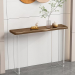 HADECOLL 47 Inch Narrow Console Sofa Table with Acrylic Legs, Wooden Table Top, Entrance Accent Tables for the Living Room, Modern Hallway Accent Table, Easy Assembly, Black, Walnut