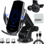 YUSHI 15 W Qi kiire traadita autolaadija, traadita autolaadija k&otilde;ikidele nutitelefonidele, automaatne sensori kinnitus auto mobiiltelefoni hoidja