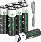 avmzvo AA akud, 3400mWh, laetavad akud LR6 USB-C liitium koos 2-in-1 USB-C laadimiskaabliga, 1.5V, 2-3 tundi kiirlaadimist, 8 pakki