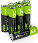Green Cell 2600mAh 1.2V 8 Stck Vorgeladene NI-MH AA-Akkus - Akkubatterien AA/Mignon, sofort einsatzbereit, geringe Selbstentladung, wiederaufladbare Akku Batterie, ohne Memory-Effekt
