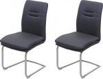 Mendler Set of 2 Dining Room Chairs HWC-H70 Kitchen Chair Cantilever Chair Fabric / Textile Brushed Stainless Steel Dark Grey