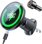 YOSH jaoks Magsafe Car Mount koos laadimisfunktsiooniga 15 W, metallist topeltkonks ja N55 tugevad magnetid, mobiiltelefoni hoidja auto Magsafe laadija ventilatsioonile iPhone 17 16 15 14 13 12 koos 36 W autolaadijaga