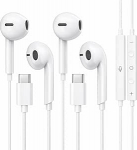 Mizi 2 Pack USB C k&otilde;rvaklapid - juhtmega k&otilde;rvaklapid mikrofoni ja helitugevuse reguleerimisega, USB Type-C k&otilde;rvaklapid, mis &uuml;hilduvad iPhone 17/16/15 Pro Max/Plus/Air, iPad Pro/Air, Galaxy S25/S24/S23/S22/S21, Valge