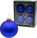 Dekohelden24 Lauschaer j&otilde;ulukuusekaunistused - sinised j&otilde;ulukuusekujundid, 4 kuusepalli komplekt Lauscha Plain Matt Satin Royal Blue, 8 cm, kuldse krooniga + 50 kuldset kiirkinnitajat
