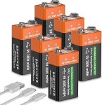 Pakett 6 9 V laetavat patareid 3800 mWh 9 V liitiumplokk patareid suure mahutavusega suitsuandurite, mikrofonide, h&auml;ires&uuml;steemide, m&auml;nguasjade, taskulampide, meditsiiniseadmete jne jaoks.