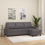ZEYUAN 3201016 3-Seater Sofa with Stool, Grey, 180 cm, Faux Leather, Sofas & Couches, Sofa Living Room, Sofa for Teenager's Room, Relax Sofa, Sofa for Bedroom, Upholstered Sofa