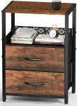 Side Table with Fabric Drawer, Small Wooden Side Table, 4-Tier Bedside Table with Mesh Shelf, Sofa Bedside Table for Small Spaces, Chest of Drawers in Living Room, Bedroom, Open Shelf, Sturdy