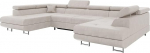 MEBLINI Sofa Bed with Bed Box - Corner Sofa with Sleep Function - Sofa with Relaxation Function and Headrests - Couch U-Shape - Corner Couch - Living Landscape - Carl - 338 x 203 x 55 cm - Beige