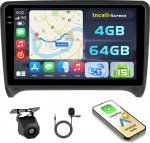 Hikity Android 15 4+64G autoraadio Audi TT Mk2 2006-2014 9-tollise Incell puuteekraaniga, autoraadio 2DIN traadita Carplay Android autoga, FM/RDS raadio BT GPS WiFi tagurduskaamera + mikrofoniga