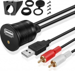 TNP USB RCA Flush Mount kaabel - armatuurlaua paneel Dash Mount Port USB + RCA kuni USB + 3.5mm AUX pistikupesa pistikupesa pikendusjuhe auto veoauto haagise paadi mootorratta (1.8M / 6FT)