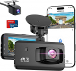 Dash Cam auto eesmine tagumine 4K, WiFi Dash Cam 64GB SD kaardiga, Dash Cam auto tagurdamise assistendiga, &ouml;ine n&auml;gemine, 170 &deg; + 140 &deg; lai nurk, 3-tolline IPS, parkimise j&auml;lgimine, G-sensor, loop salvestamine