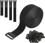 Reguleeritavad kaablipaelad koos pandlagedega 5cm x 6m Raskev&otilde;imelised rihmad korduvkasutatavad ladustamise mustad nailonist kaablipaelad 30 pandlagedega juhtmete kinnitamiseks kaablitorustikuga