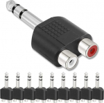 RCA to Jack 6 35 mm adapter Stereo Splitter, 2 RCA Female to Stereo Jack Plug, Pack of 10 Phono to 6,35 mm Plug, k&otilde;rvaklapipesa kitarrimikserile konsooli k&otilde;larile