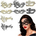 Venezianische Maske Damen, 8 St&uuml;ck Maskenball Kost&uuml;m Zubeh&ouml;r, Spitze Partymaske f&uuml;r Herren & Damen, Karneval Halloween Ball Abendkleid Tanz