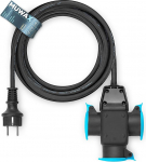 10 m kummist pikenduskaabel H05RR-F 3G 1,5 mm&sup2; kolmekordse jaoturiga v&auml;litingimustes kasutamiseks, muruniiduk, aed ja t&ouml;&ouml;koda, IP44, must