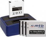 4 akut + topeltlaadija (USB) EN-EL12 / Nikon KeyMission 170, 360 / Coolpix AW100(s), P300, S70, S610, S610c... - Vaata nimekirja - Sisaldab Micro USB-kaablit.