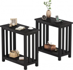ChooChoo Mission Side Tables Set of 2, Narrow Side Tables for Small Spaces, Bedside Tables with Storage Shelf for Living Room and Bedroom, Black
