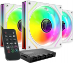 MARS GAMING MF-3DPROKIT, komplekt 3x PWM 120 mm ventilaator, ARGB Infinity Mirror 3D valgustus, PWM juhtimiss&uuml;steem, FDB laager, kaugjuhtimispult ja HUB, t&auml;ielik ARGB &uuml;hilduvus, valge