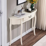 Puidust konsoollaud sahtlitega, poolringikujuline konsool, kaasaegne k&uuml;ljelaud, poolkuu-kuul laud, kitsas diivanilaud, laud elutuppa, esikusse (elevandiluu valge, 120 cm).