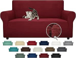 ZNSAYOTX Super-Stretch-Couchbezug f&uuml;r Wohnzimmer, Hunde, haustierfreundlich, M&ouml;belschutz, Spandex, Zweisitzer-Schonbez&uuml;ge mit rutschfesten Schaumstoffst&auml;bchen, Weinrot, Zweisitzer)