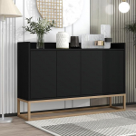 Moodne 4 ukseline sahtlikapp 120cm laiune hoiukapp elutuba Sideboard reguleeritava riiuli ja metalljalgadega mustana